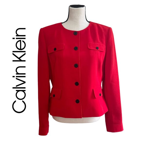 CALVIN KLEIN Red Jacket Women's Size 10 Sophisticated Career Professional Wear - Picture 1 of 12